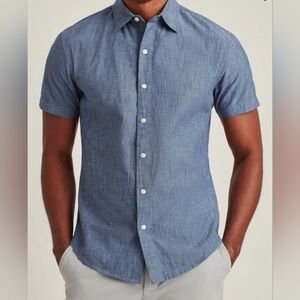 Bonobos Riviera Short Sleeve Shirt Athletic Fit in Dark Wash Chambray Sz L